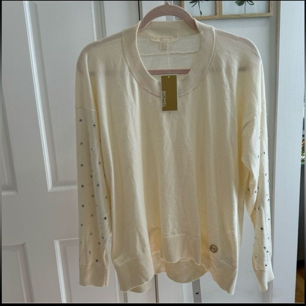 Michael Michael Kors Studded Sleeve Sweater – Bone White – Size L - NWT
